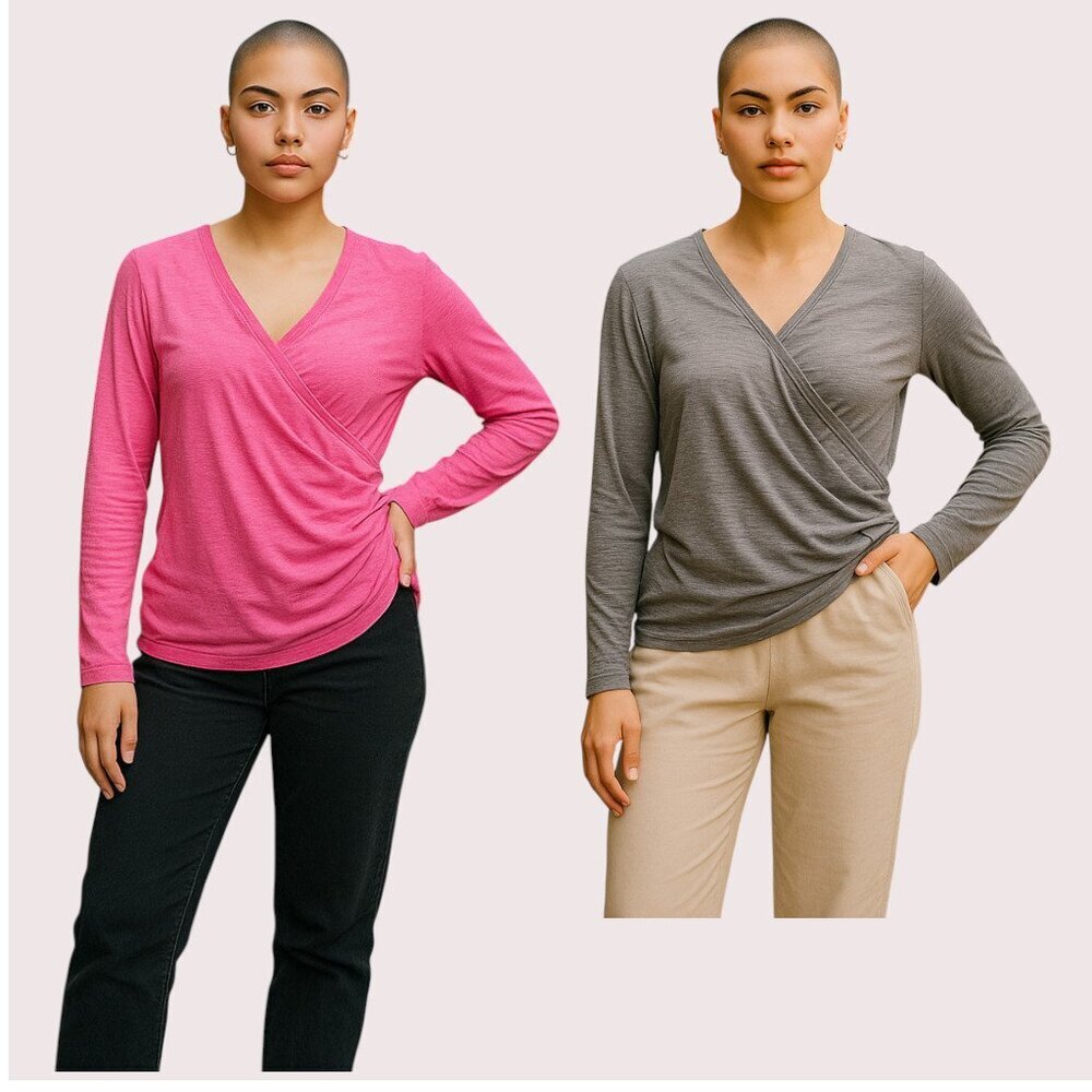 Apana Long Sleeve Wrap Top in Pink and Gray
